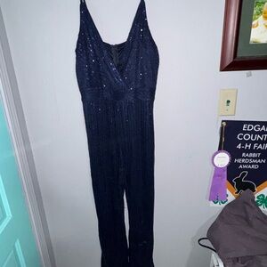 Elegant Navy Blue Sequin Jumpsuit
